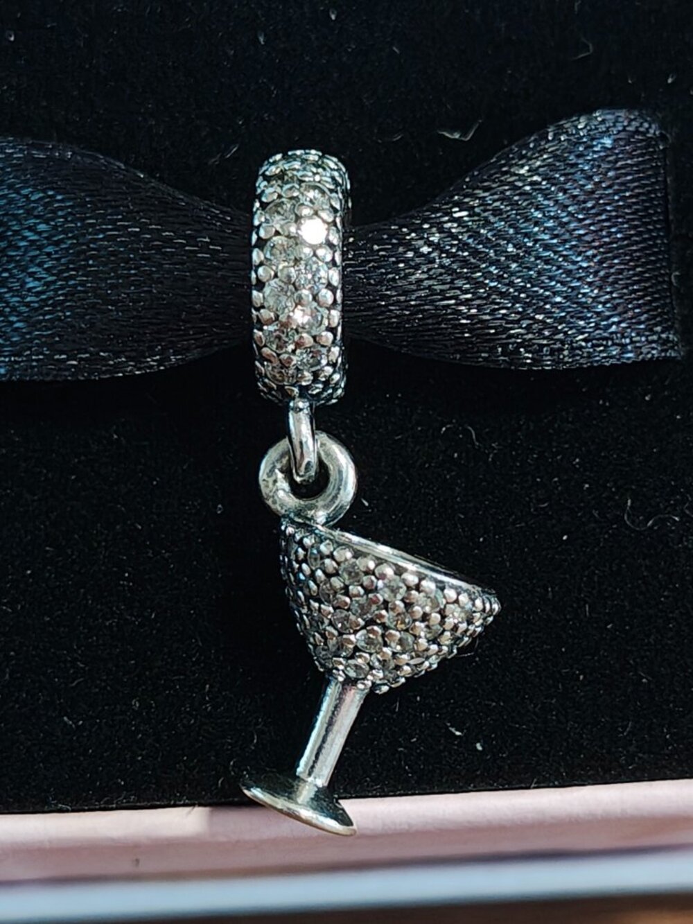 Authentic Retired Pave Pandora Night Out Cocktail Glass Dangle Charm 791535CZ
